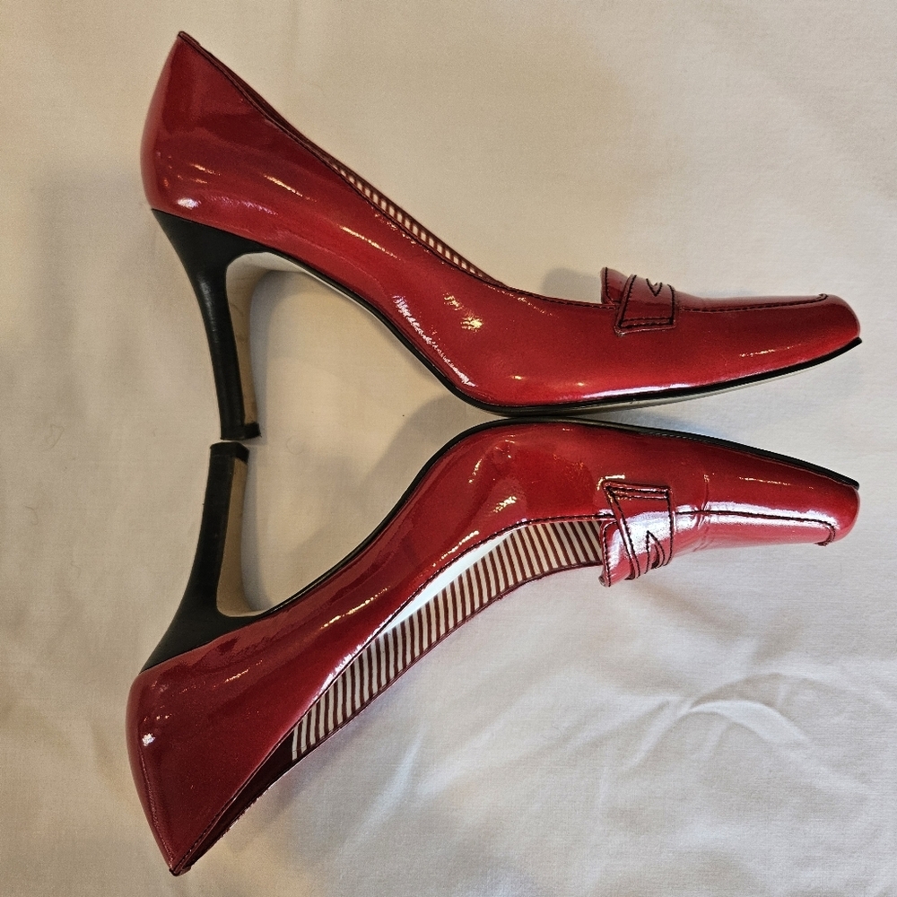AK Anne Klein Impact Leather Heels Red Sz 6.5 3.5" Heel Sexy EUC - Picture 5 of 12